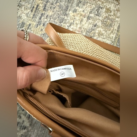 Floral Embroidered woman’s Tan woven Tote Bag - Picture 12 of 16